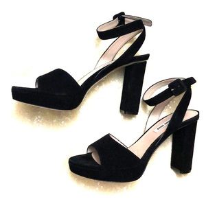 MIU MIU ‘Glitter Platform Sandal’ in Black Suede